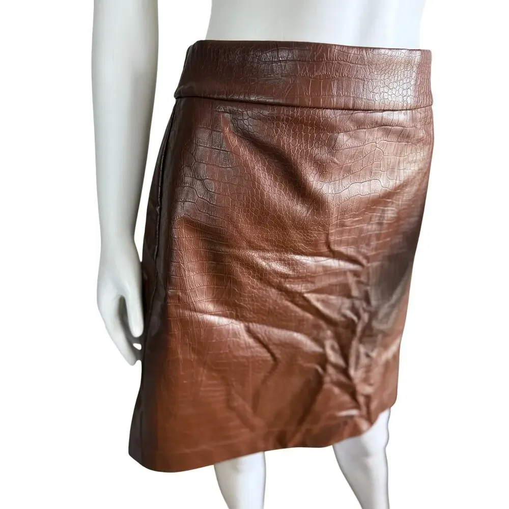 J.Crew Brown Croc Embossed Faux Leather Mini Skirt Size 16